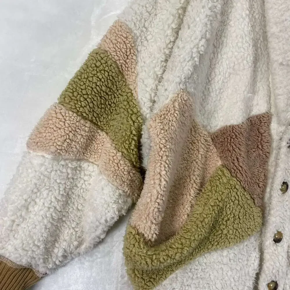 Rare Free People Selma Cardi Color Block Sherpa Cardigan Sz M